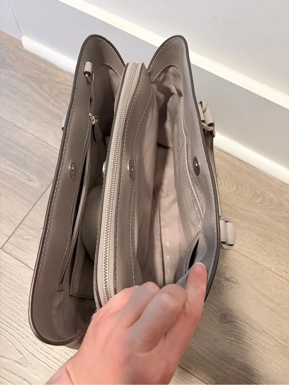 Michael Kors Light Grey Saffiano Leather Satchel